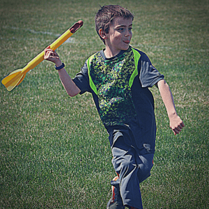 Track and Field class for kids. A student about to throw a javelin.