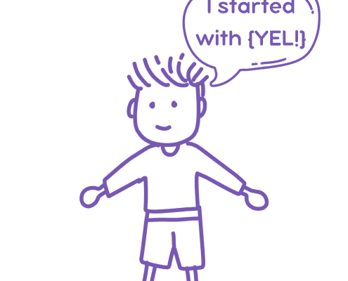 A cartoon boy with a word bubble saying, "I started with {YEL!}".