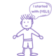 A cartoon boy with a word bubble saying, "I started with {YEL!}".