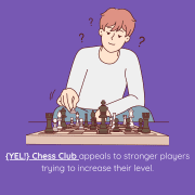 A cartoon of a young chess player considering the proper chess move.
