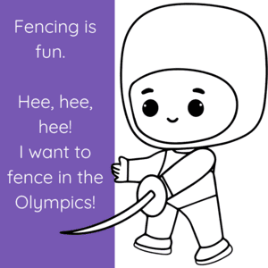 A young fencer having fun at fencing and dreaming of being an Olympian. Beginning level of fencing.