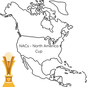 An outline of North America (Canada, USA, Mexico) with a trophy and the words 